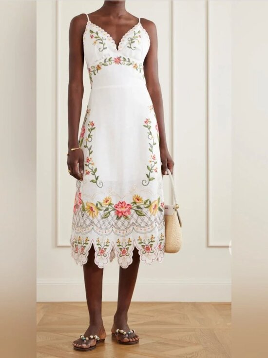 FARM Rio Dresses & Skirts - Farm Rio 100% Linen Embroidered Midi Floral Dress size M